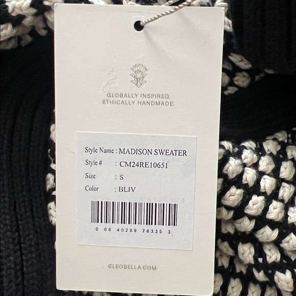 Cleobella Madison Turtleneck Sweater Black Ivory Chunky Knit Small Reg. $250 - Picture 10 of 12